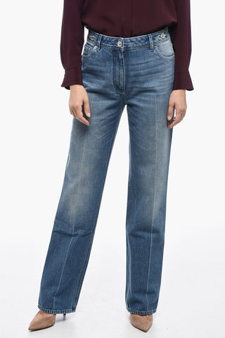 Straight-Fit Cotton Jeans with 22cm Logo Clamps