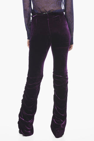 Pantaloni In Velour Con Ruches
