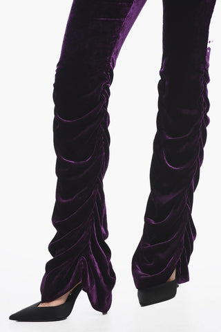 Pantaloni In Velour Con Ruches