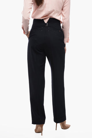 Pantaloni In Lana A Vita Alta Con Pinces