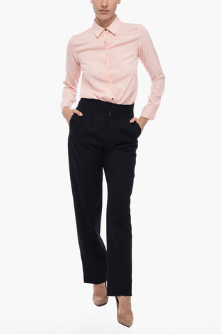Pantaloni In Lana A Vita Alta Con Pinces