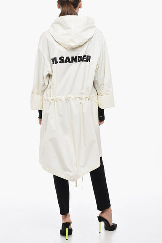 Oversized Midi Parka with Rear Logo Print