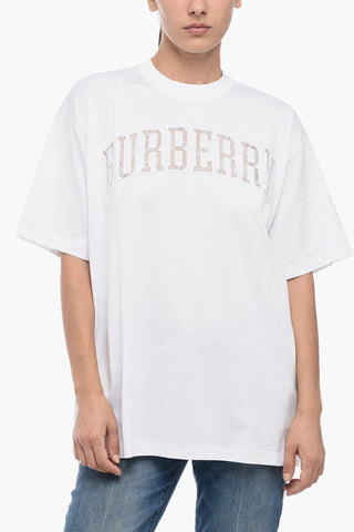 Crew Neck Cotton T-Shirt with Lace Logo