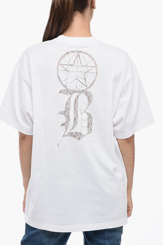 Crew Neck Cotton T-Shirt with Lace Logo