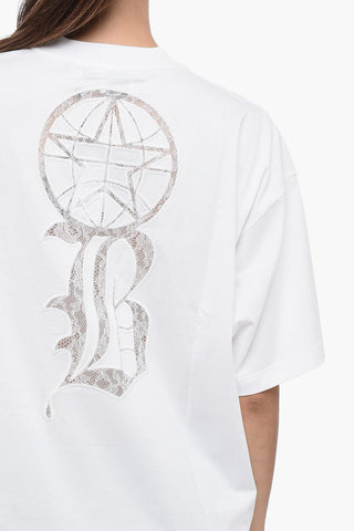 Crew Neck Cotton T-Shirt with Lace Logo
