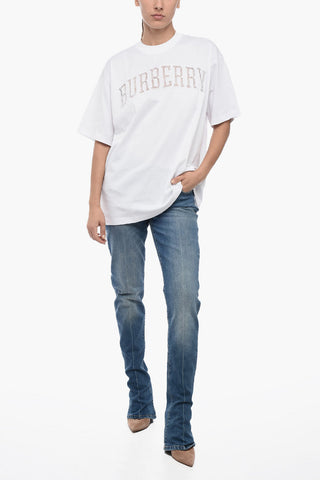 Crew Neck Cotton T-Shirt with Lace Logo