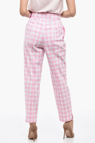 Pantaloni ad 1 Pince in Cotone Vichy con Cintura