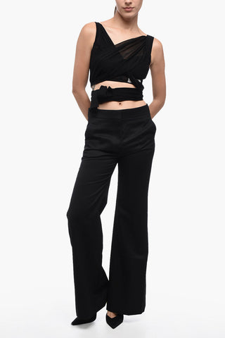 Pantaloni Wide Leg in Misto Mohair con Chiusura Nascosta