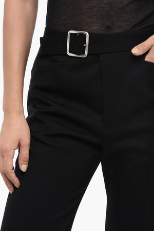Wool Grain de Poudre Flared Trousers with Belt