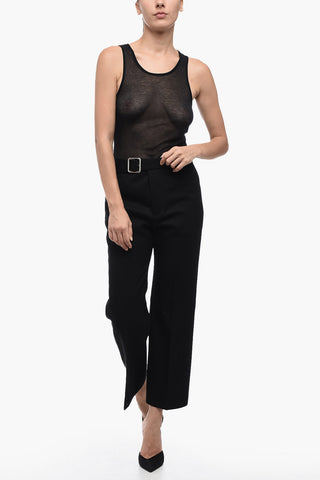 Wool Grain de Poudre Flared Trousers with Belt