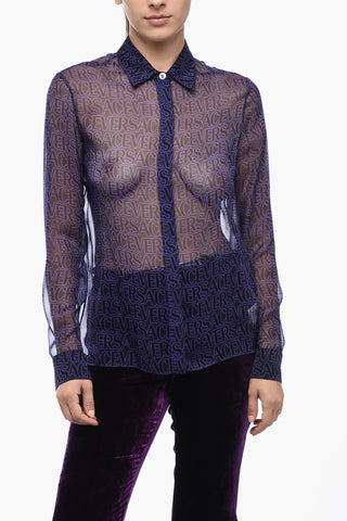 Camicia In Seta Con Stampa Logo Allover