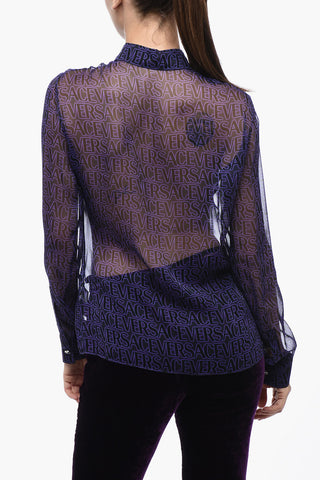 Camicia In Seta Con Stampa Logo Allover
