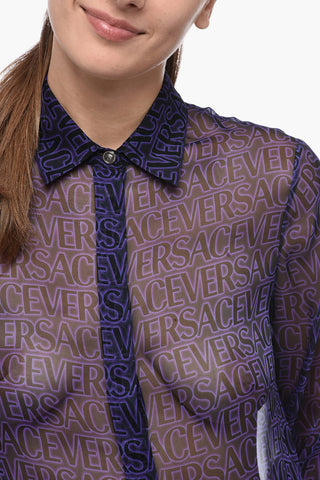 Camicia In Seta Con Stampa Logo Allover