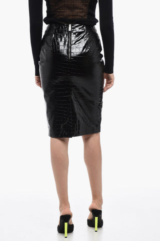 Leather Longuette Skirt With Crocodile Print