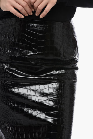 Leather Longuette Skirt With Crocodile Print