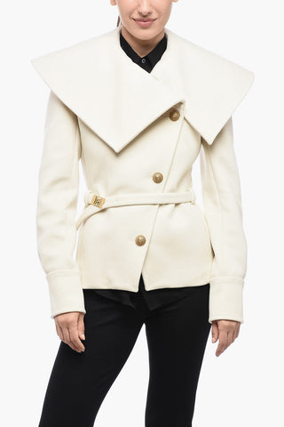 Cappotto Doppiopetto In Lana Con Collo Ampio