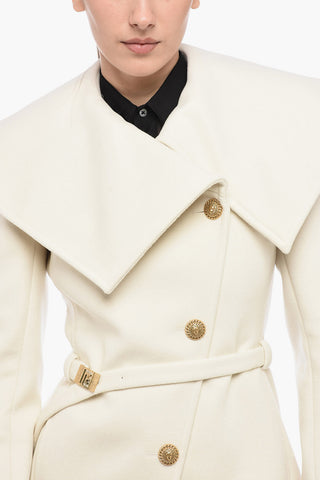 Cappotto Doppiopetto In Lana Con Collo Ampio