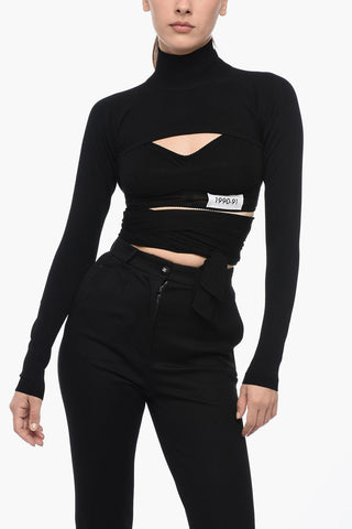 Crop Top a Collo Alto con Zip Posteriore