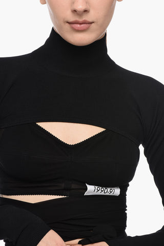 Crop Top a Collo Alto con Zip Posteriore