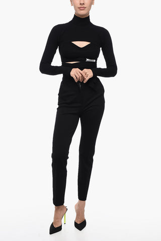 Crop Top a Collo Alto con Zip Posteriore