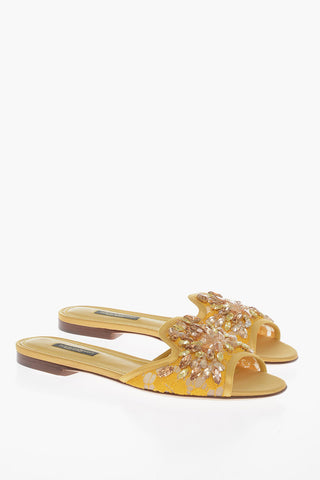 Rhinestoned Lace Sliders