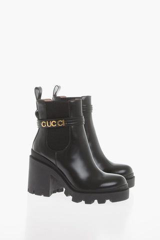 Leather Chelsea Boots With Tank Sole Heel 9 cm