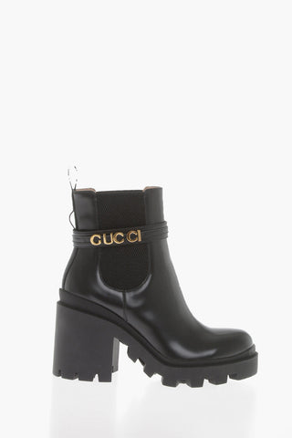 Leather Chelsea Boots With Tank Sole Heel 9 cm