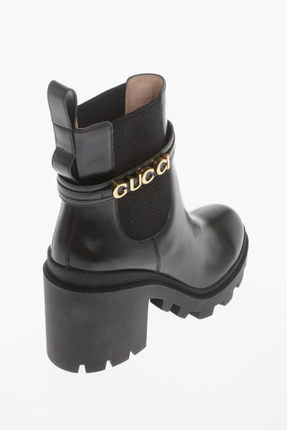 Leather Chelsea Boots With Tank Sole Heel 9 cm