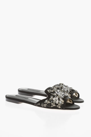 Rhinestoned Lace Sliders