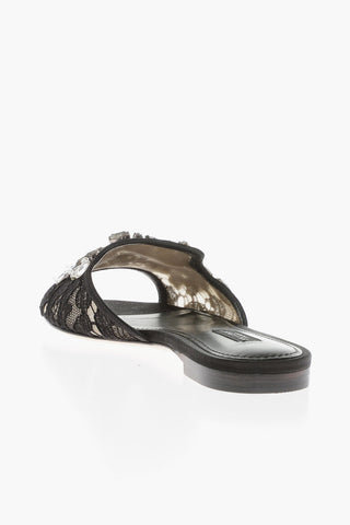Rhinestoned Lace Sliders