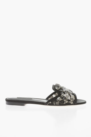 Rhinestoned Lace Sliders