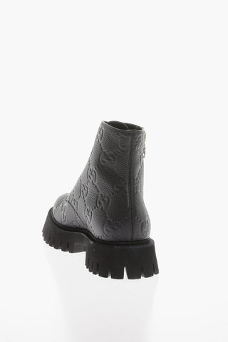 Stivaletti in Pelle Martellata Monogram con Dettaglio Zip