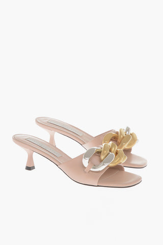 Sandali In Pelle Vegana ConSabot Open Toe In Pelle Vegana Con Dettaglio Catena Tacco 5 cm