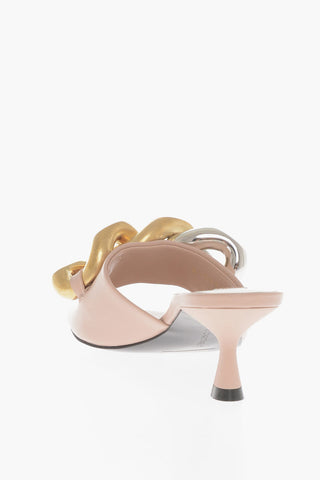 Sandali In Pelle Vegana ConSabot Open Toe In Pelle Vegana Con Dettaglio Catena Tacco 5 cm