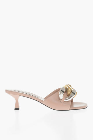 Sandali In Pelle Vegana ConSabot Open Toe In Pelle Vegana Con Dettaglio Catena Tacco 5 cm