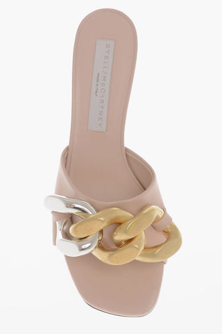 Sandali In Pelle Vegana ConSabot Open Toe In Pelle Vegana Con Dettaglio Catena Tacco 5 cm