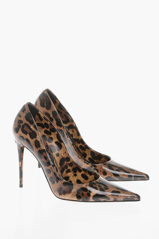 Pointed Patent Leather Pumps With Animalier Print Heel 11 cm