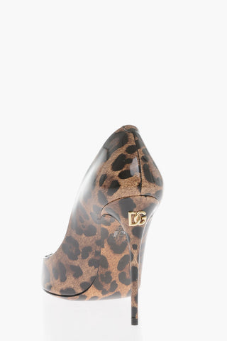 Pointed Patent Leather Pumps With Animalier Print Heel 11 cm