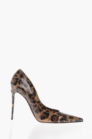 Pointed Patent Leather Pumps With Animalier Print Heel 11 cm