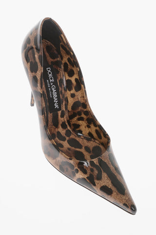 Pointed Patent Leather Pumps With Animalier Print Heel 11 cm