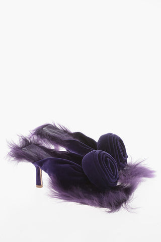 Velvet Thong Sandals With Fur Details 8 cm