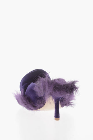 Velvet Thong Sandals With Fur Details 8 cm