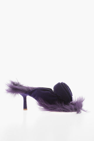Velvet Thong Sandals With Fur Details 8 cm