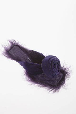 Velvet Thong Sandals With Fur Details 8 cm