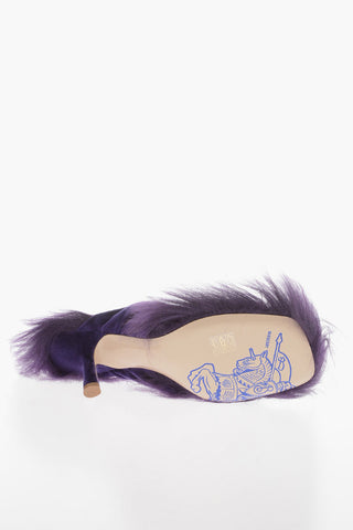 Velvet Thong Sandals With Fur Details 8 cm