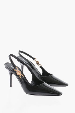 Slingback Patent Leather Sandals With Medusa Detail