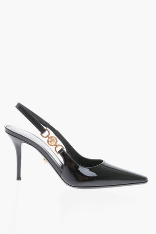 Slingback Patent Leather Sandals With Medusa Detail