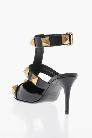 Pointed Leather Sandals With Studs Details Heel 8 cm