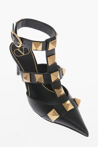 Pointed Leather Sandals With Studs Details Heel 8 cm