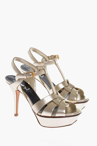 Metallic Effect Leather Sandals Heel 10 cm